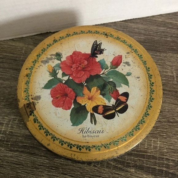 Vintage  Hibiscus Floral Tin - Picture 2 of 8
